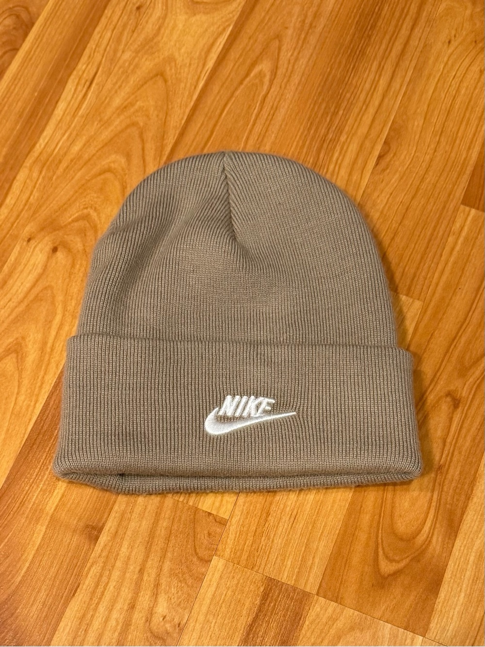 Nike Taupe Knit Cuffed Beanie with White Swoosh